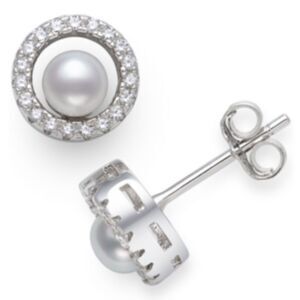 NWT Giani Bernini SS Cultured Freshwater Pearl (4mm) & CZ Circle Stud Earrings